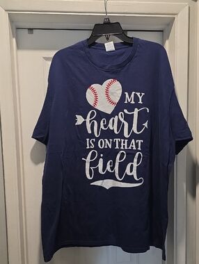 Port and Company Navy Blue Short Sleeve Tee with White & Red Baseball Graphic